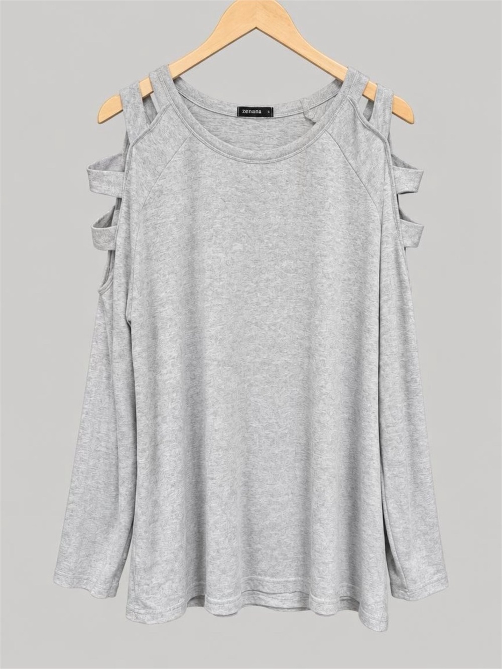 Women’s Plus Grey Cold-Shoulder Long Sleeve Top